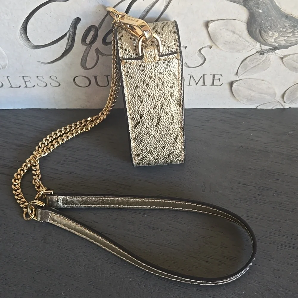 Michael Kors Logo Metallic Gold Lipstick Holder with Gold Chain
